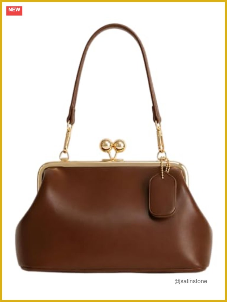 Slouchy Crescent Kiss Lock Crossbody Hobo Bag Faux Leather